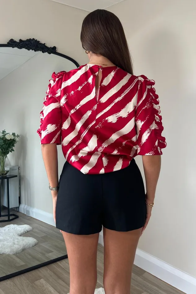 Asher Wine Frill Sleeve Top Women Girl In Mind Tops and Bodysuits