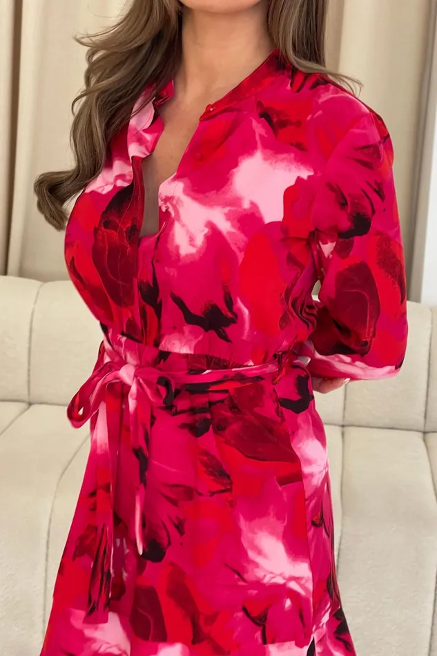 Ashton Pink Floral Frill Skirt Mini Dress Women Girl In Mind CoOrds