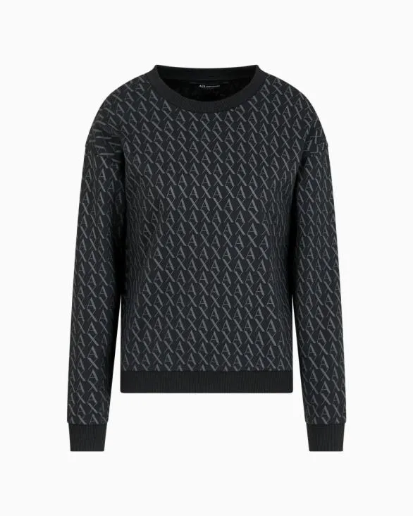 ASV French Terry Sweatshirt With Embossed Logo Black Women Armani Matching Sets