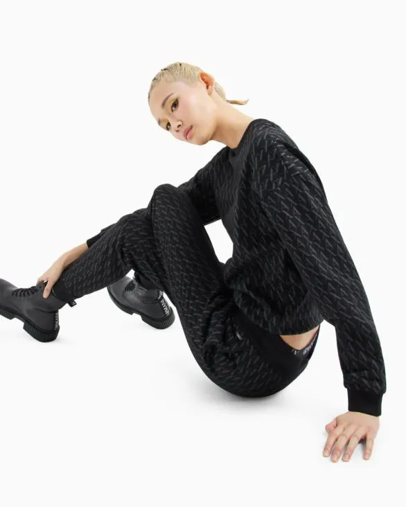 ASV French Terry Sweatshirt With Embossed Logo Black Women Armani Matching Sets ASV French Terry Sweatshirt With Embossed Logo Black Women Armani Matching Sets