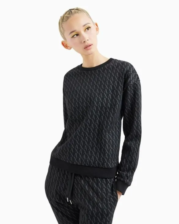 ASV French Terry Sweatshirt With Embossed Logo Black Women Armani Matching Sets ASV French Terry Sweatshirt With Embossed Logo Black Women Armani Matching Sets