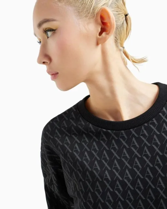 ASV French Terry Sweatshirt With Embossed Logo Black Women Armani Matching Sets ASV French Terry Sweatshirt With Embossed Logo Black Women Armani Matching Sets