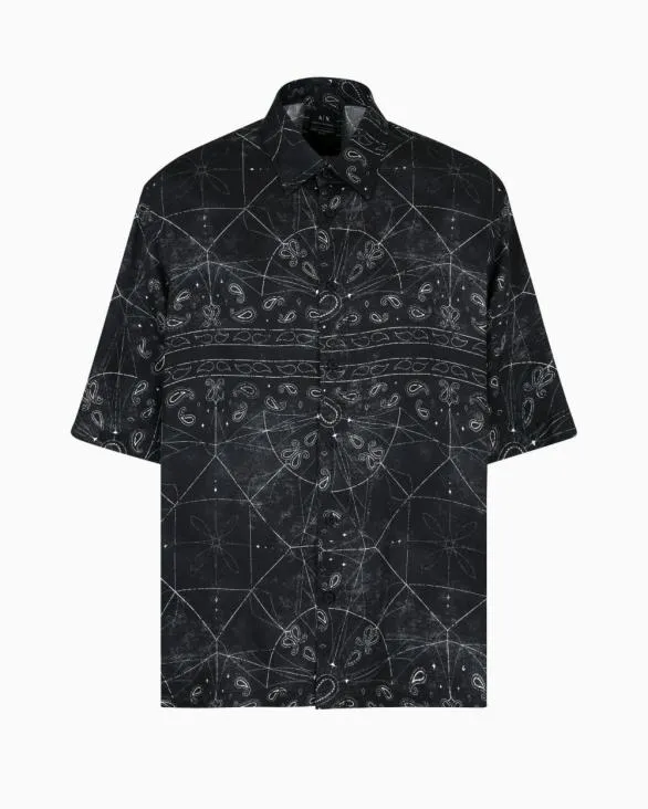 ASV Viscose Short Sleeve Shirt Black Men Armani Shirts