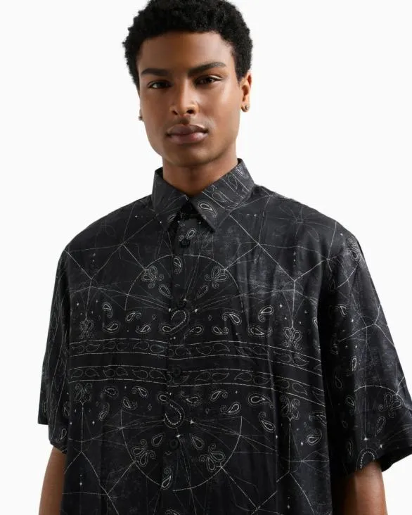 ASV Viscose Short Sleeve Shirt Black Men Armani Shirts