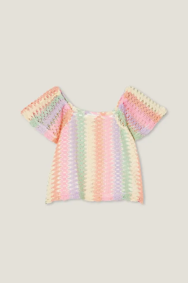Avril Short Sleeve Top Rainbow Stripe Girls Cotton On Tops and TShirts