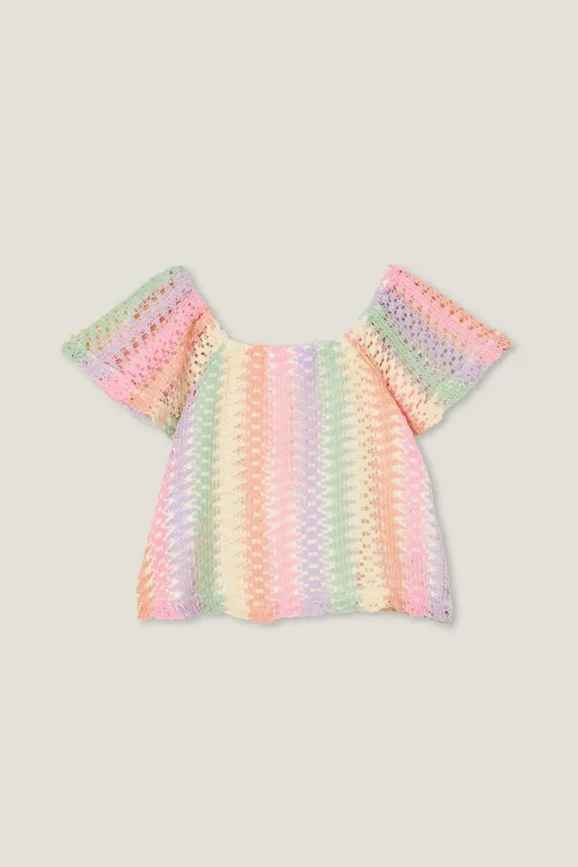Avril Short Sleeve Top Rainbow Stripe Girls Cotton On Tops and TShirts