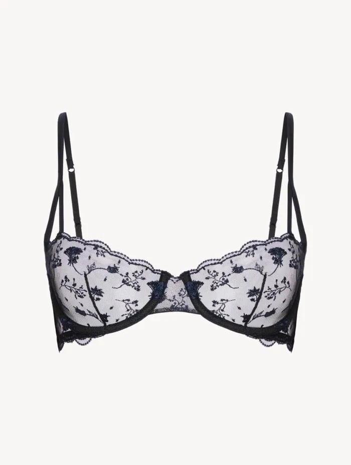 Balconette Bra In Onyx With Embroidered Tulle Lingerie La Perla Balconette
