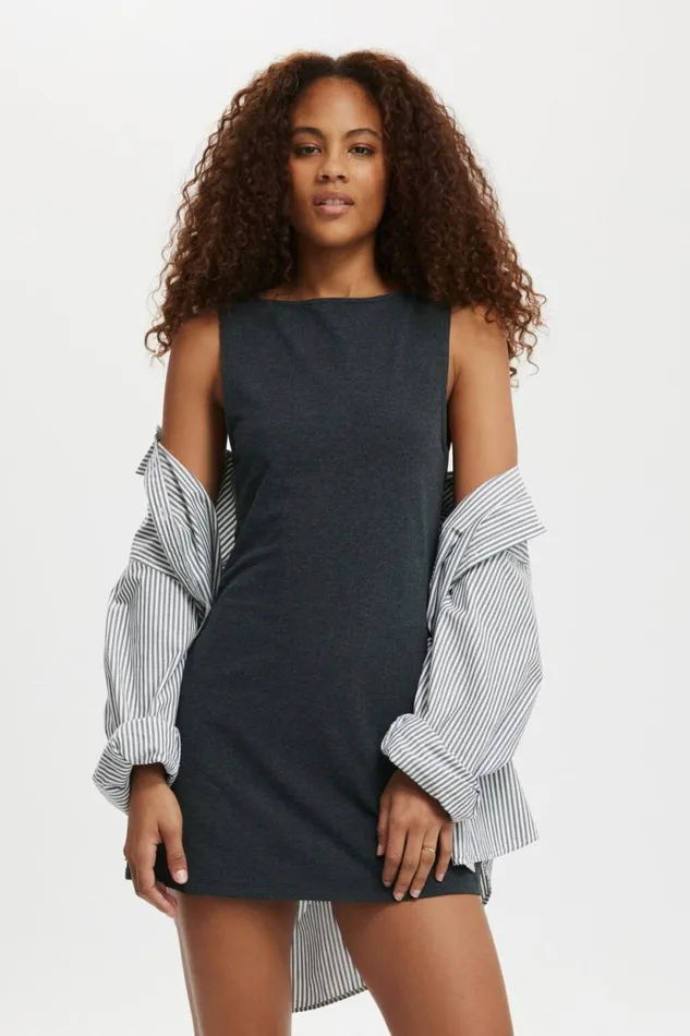 Bella Boat Neck Mini Dress Charcoal Marle Women Cotton On Dresses