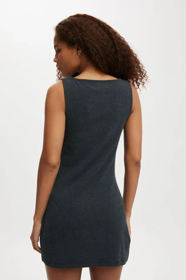 Bella Boat Neck Mini Dress Charcoal Marle Women Cotton On Dresses