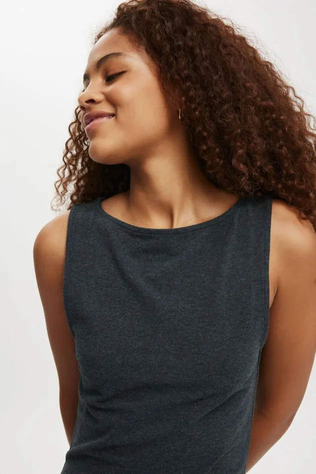 Bella Boat Neck Mini Dress Charcoal Marle Women Cotton On Dresses