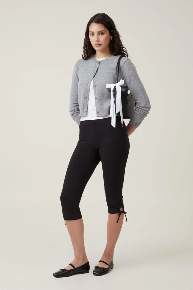 Bella Bow Tie Capri Black Women Cotton On Pants