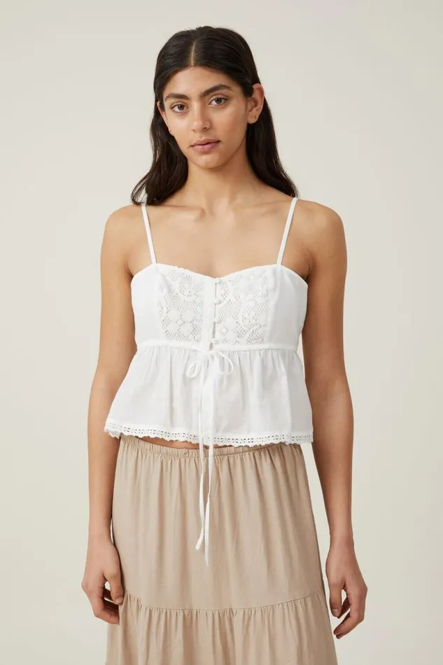 Bella Lace Cami White Women Cotton On Tops