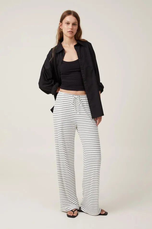 Bella Wide Leg Pant Ivory Stripe Women Cotton On Pants