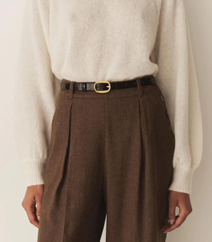 Belts Hats and Gloves Women DEN Avi Slim Belt Brown Faux Croc