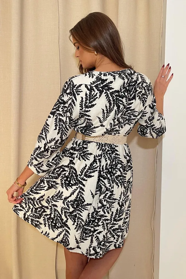 Billy Belted 34 Sleeve Mini Shirt Dress In Mono Floral Women Girl In Mind CoOrds