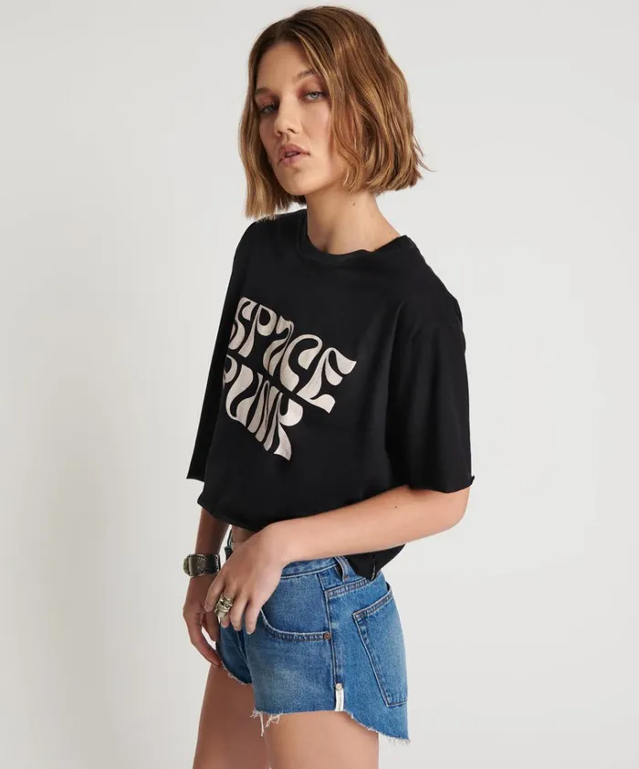 BLACK CROPPED SPACE PUNK TEE Women One Teaspoon Tees and Tanks BLACK CROPPED SPACE PUNK TEE Women One Teaspoon Tees and Tanks