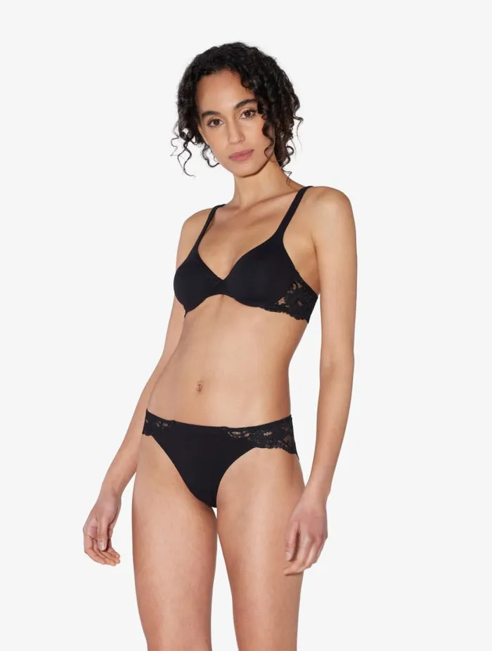 Black Lace And Cotton Underwired Bra Lingerie La Perla Tshirt