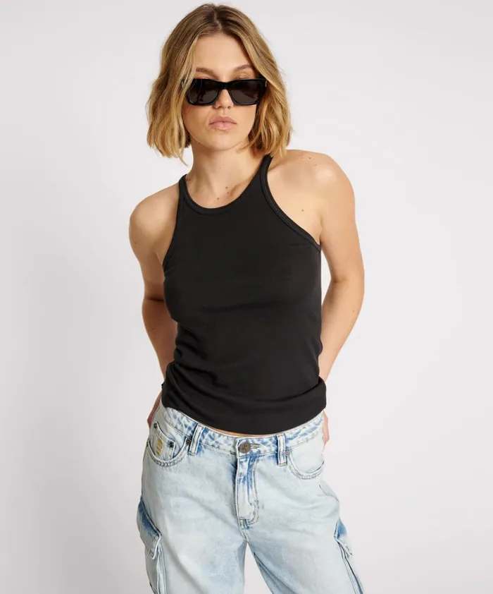 BLACK ONE TEASPOON FINE RIB SINGLET Women One Teaspoon Tees and Tanks