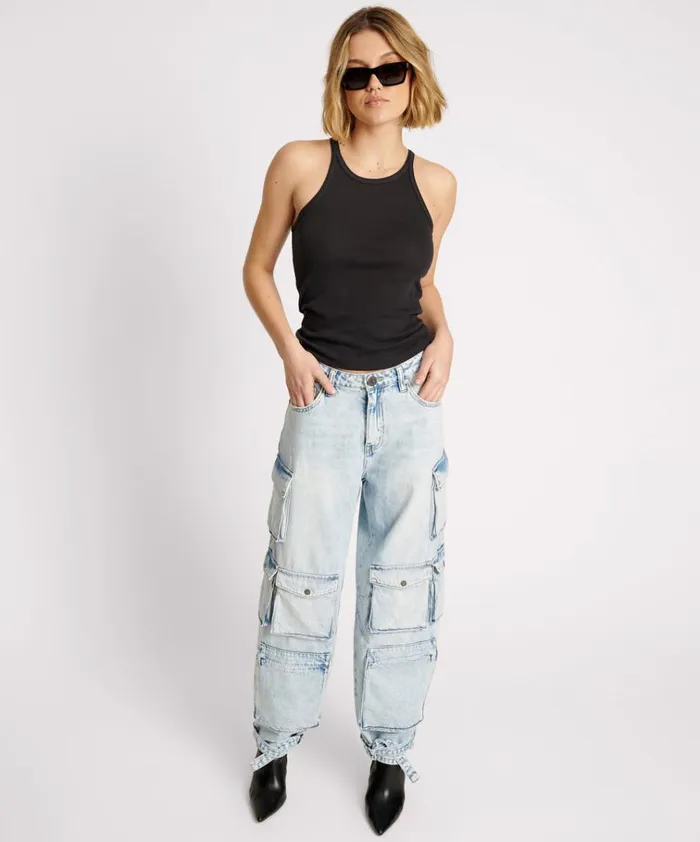 BLACK ONE TEASPOON FINE RIB SINGLET Women One Teaspoon Tees and Tanks BLACK ONE TEASPOON FINE RIB SINGLET Women One Teaspoon Tees and Tanks