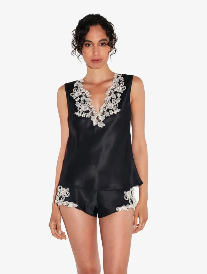 Black Silk Satin Top With Frastaglio Sleepwear La Perla Camisoles