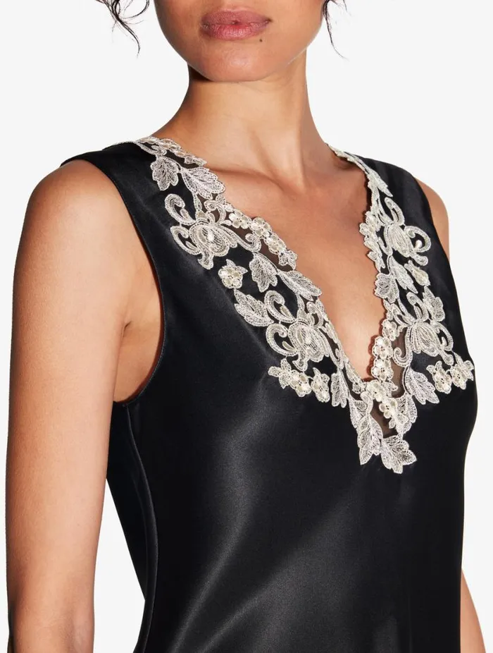 Black Silk Satin Top With Frastaglio Sleepwear La Perla Camisoles