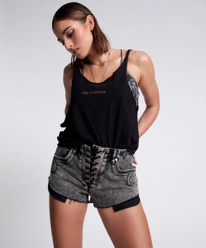 BLACK STONE ORGANIC LOGO BARELY THERE TANK Women One Teaspoon Tees and Tanks