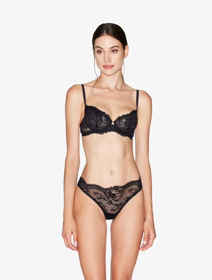 Black Stretch Leavers Lace And Tulle Brazilian Briefs Lingerie La Perla Brazilian