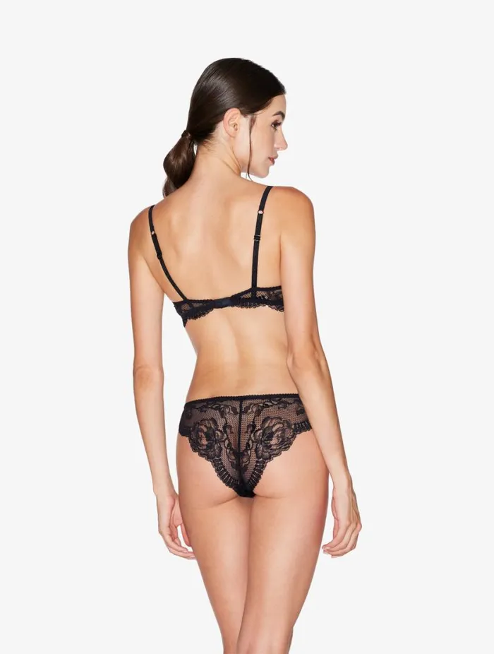 Black Stretch Leavers Lace And Tulle Brazilian Briefs Lingerie La Perla Brazilian