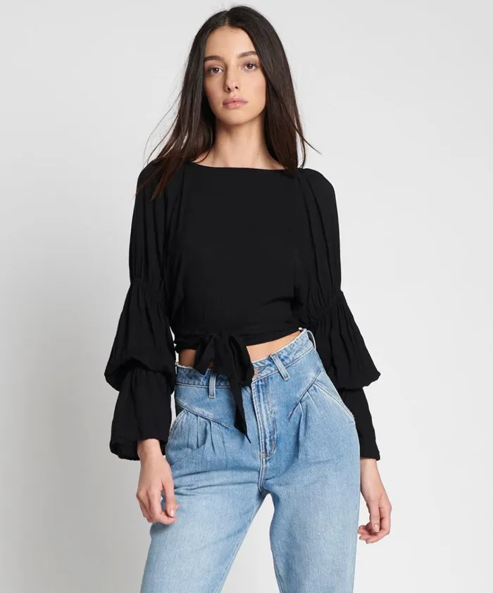 BLACK SUMMER NIGHTS CROP LONGSLEEVE TOP Women One Teaspoon Tops