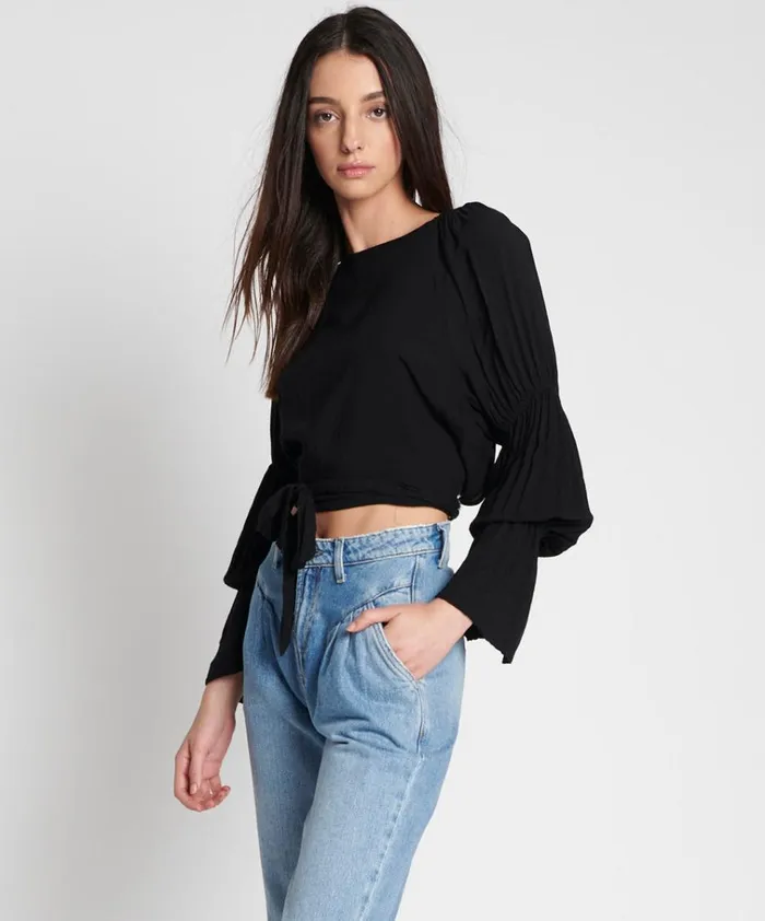 BLACK SUMMER NIGHTS CROP LONGSLEEVE TOP Women One Teaspoon Tops
