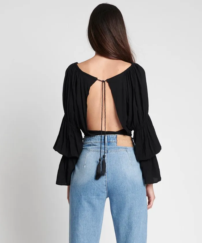 BLACK SUMMER NIGHTS CROP LONGSLEEVE TOP Women One Teaspoon Tops