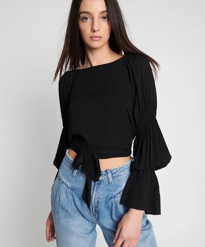 BLACK SUMMER NIGHTS CROP LONGSLEEVE TOP Women One Teaspoon Tops