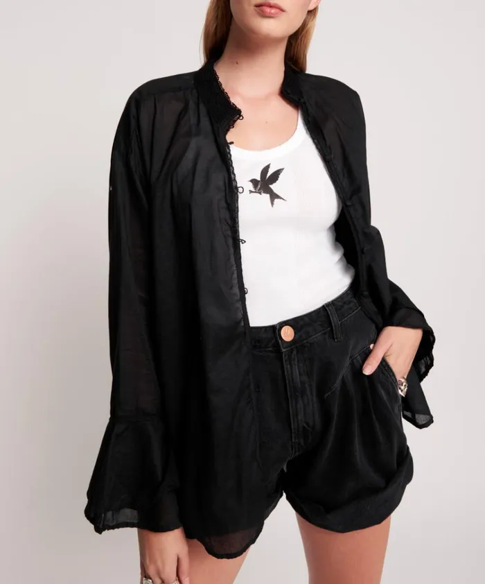 BLACK VOILE FANTASIE SHIRT Women One Teaspoon Shirts BLACK VOILE FANTASIE SHIRT Women One Teaspoon Shirts