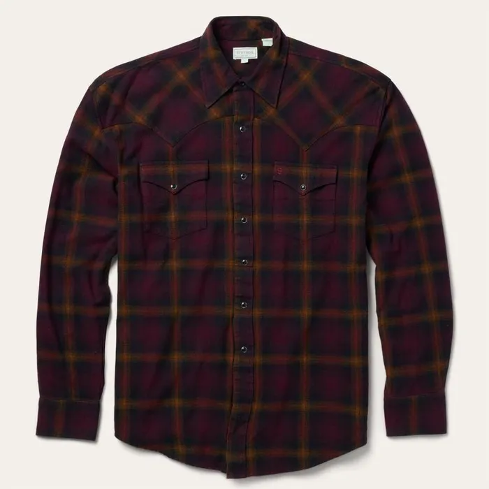 Black Wine Plaid Flannel Western Shirt Wine Men Stetson Western Shirts