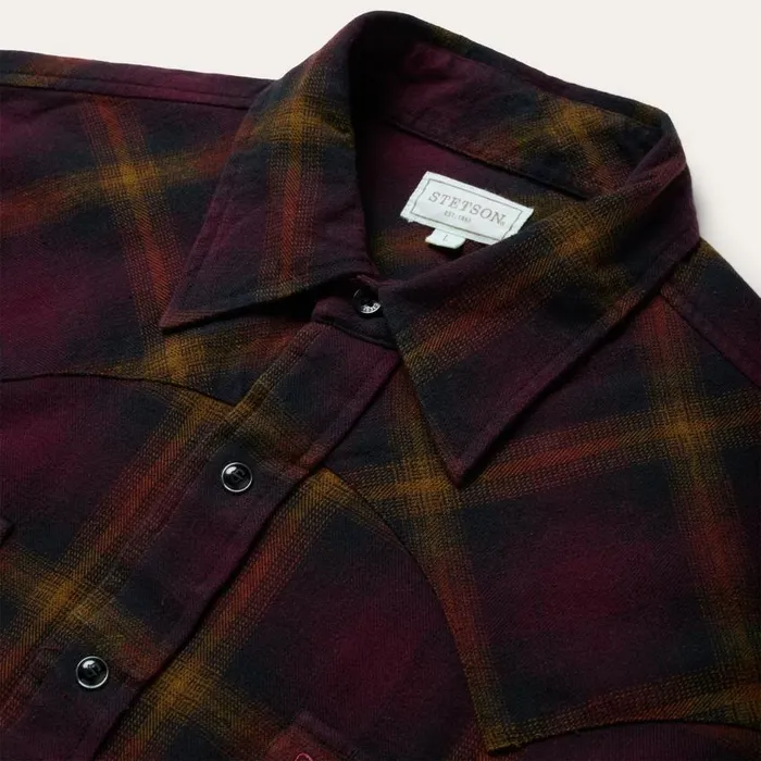 Black Wine Plaid Flannel Western Shirt Wine Men Stetson Western Shirts