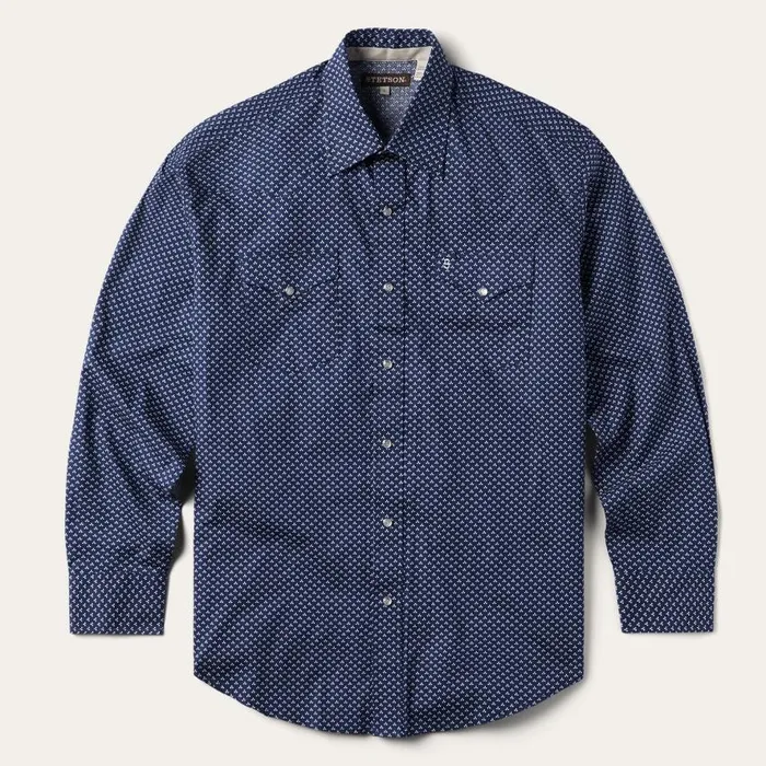 Blue Polaris Geo Print Western Shirt Blue Men Stetson Western Shirts