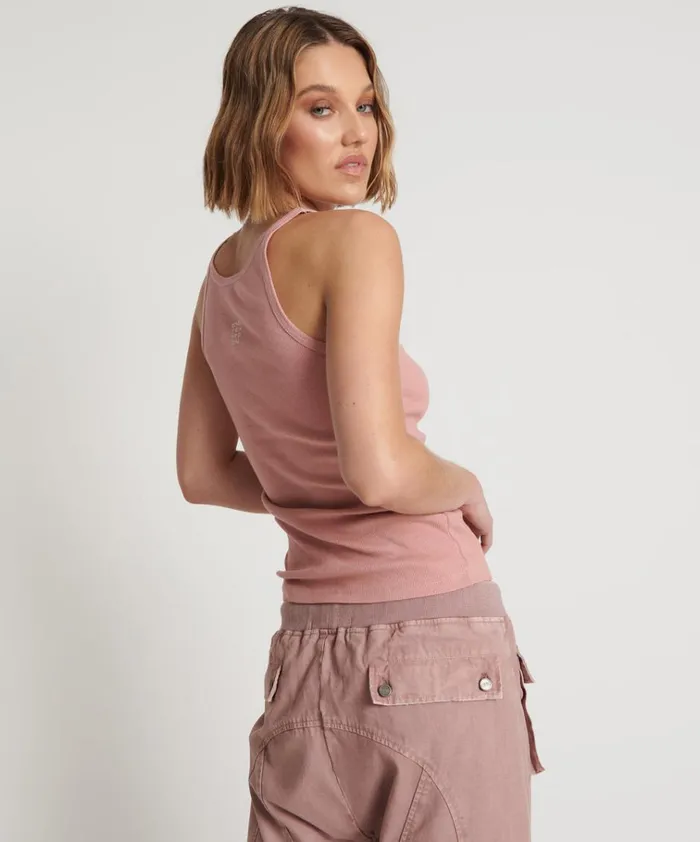 BLUSH BAMBOO LOGO SINGLET Women One Teaspoon Tees and Tanks BLUSH BAMBOO LOGO SINGLET Women One Teaspoon Tees and Tanks