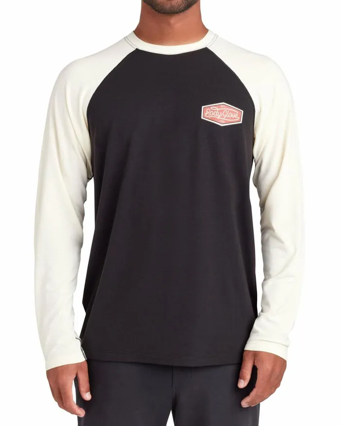 Body Glove Sun Protection Men LongSleeved Raglan UPF 50 TShirt 8211 BlackWhite