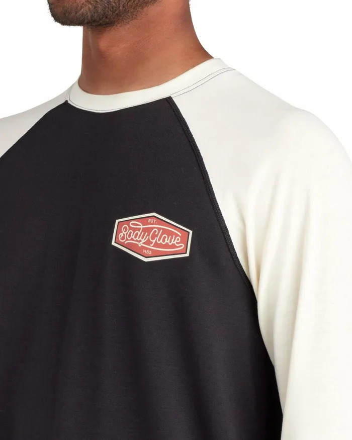 Body Glove Sun Protection Men LongSleeved Raglan UPF 50 TShirt 8211 BlackWhite