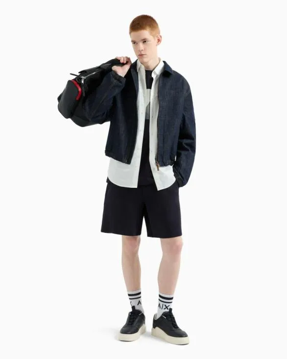 Bonded Cotton Bermuda Shorts Navyblue Men Armani Matching Sets Bonded Cotton Bermuda Shorts Navyblue Men Armani Matching Sets