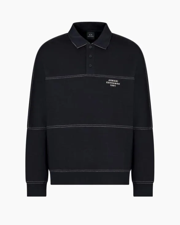 Bonded Stretch Polo Sweatshirt Navyblue Men Armani Sweatshirts
