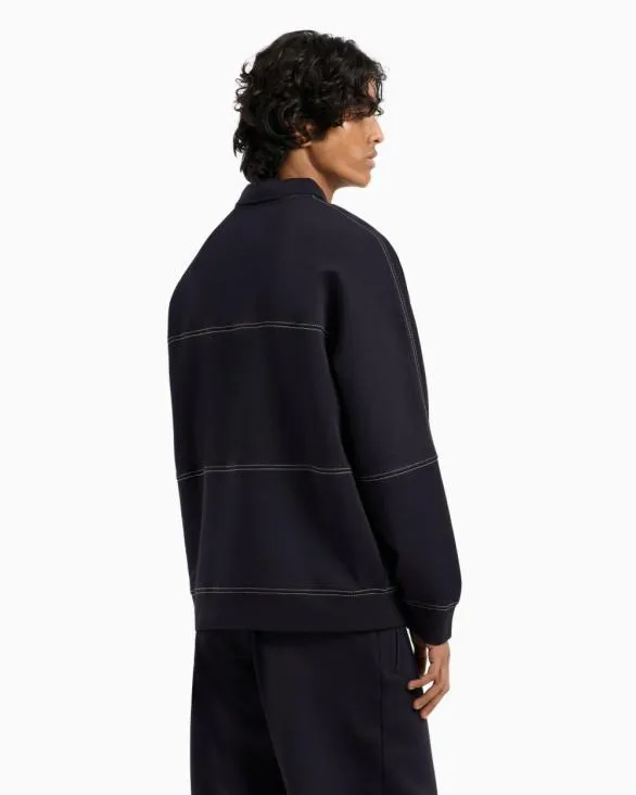 Bonded Stretch Polo Sweatshirt Navyblue Men Armani Sweatshirts Bonded Stretch Polo Sweatshirt Navyblue Men Armani Sweatshirts