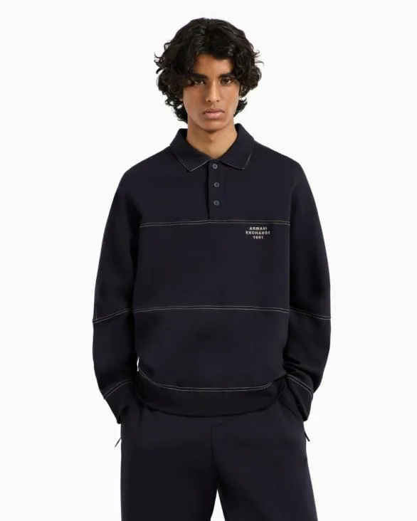 Bonded Stretch Polo Sweatshirt Navyblue Men Armani Sweatshirts Bonded Stretch Polo Sweatshirt Navyblue Men Armani Sweatshirts