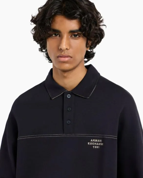 Bonded Stretch Polo Sweatshirt Navyblue Men Armani Sweatshirts Bonded Stretch Polo Sweatshirt Navyblue Men Armani Sweatshirts
