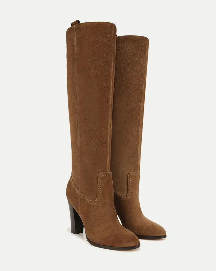 Boots and Booties Shop Veronica Beard Vesper Suede KneeHigh Boot WideCalf Mocha
