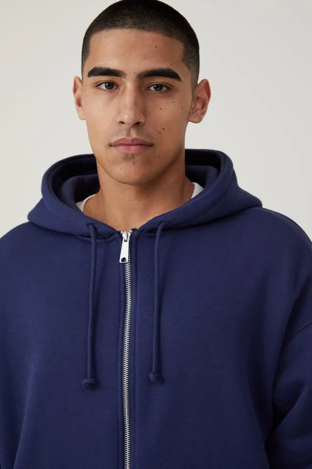 Box Fit Zip Up Hoodie Indigo Two Way Zip Men Cotton On Sweats and Hoodies