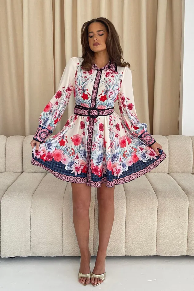 Brady Contrast Placket Floral Shirt Mini Dress Women Girl In Mind CoOrds