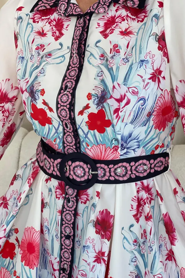 Brady Contrast Placket Floral Shirt Mini Dress Women Girl In Mind CoOrds