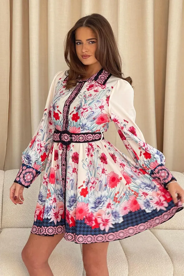 Brady Contrast Placket Floral Shirt Mini Dress Women Girl In Mind CoOrds