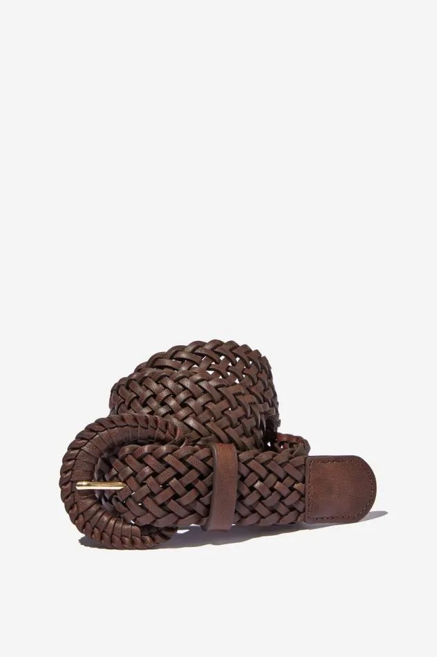 Braided Woven Buckle Belt Chocolate Woven Women Cotton On Bags and Belts